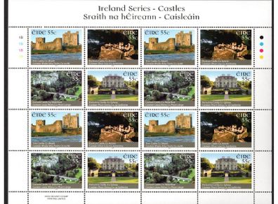 2007 Ireland: Ireland Series - Castles (Trim Castle, Dunluce Castle, Lismore Castle & Portumna Castle) Commemorative Stamp Sheetlet Plate 1B1B1B1B Mint Never Hinged (MNH)