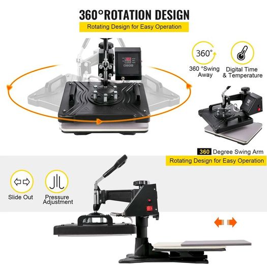 Heat Press 5 in 1 Heat Press Machine 38x30cm T shirt Press Mug Printing Machine Multifuctional