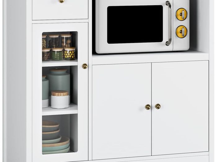 Kitchen Cupboard, White Kitchen Storage Cabinet with Doors, Microwave Counter and Adjustable Shelves, Modern Sideboard for Dining Room, Living Room, 90 x 40 x 82 cm