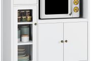 Kitchen Cupboard, White Kitchen Storage Cabinet with Doors, Microwave Counter and Adjustable Shelves, Modern Sideboard for Dining Room, Living Room, 90 x 40 x 82 cm