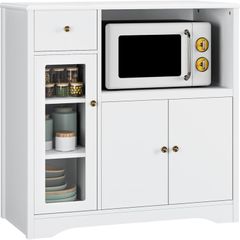 Kitchen Cupboard, White Kitchen Storage Cabinet with Doors, Microwave Counter and Adjustable Shelves, Modern Sideboard for Dining Room, Living Room, 90 x 40 x 82 cm