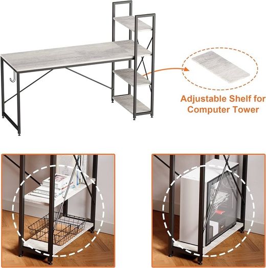 NEW SALE | Computer Desk with Storage Shelves Writing Desk with Shelves 160CM Reversible Computer Desk with Bookshelf for Home Office Small Space