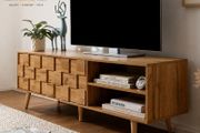 160cm Oak Effect TV Stand  Modern Entertainment Unit with Storage Cabinet