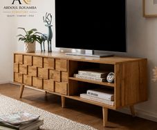 160cm Oak Effect TV Stand  Modern Entertainment Unit with Storage Cabinet