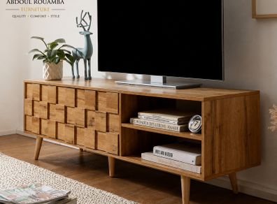 160cm Oak Effect TV Stand  Modern Entertainment Unit with Storage Cabinet