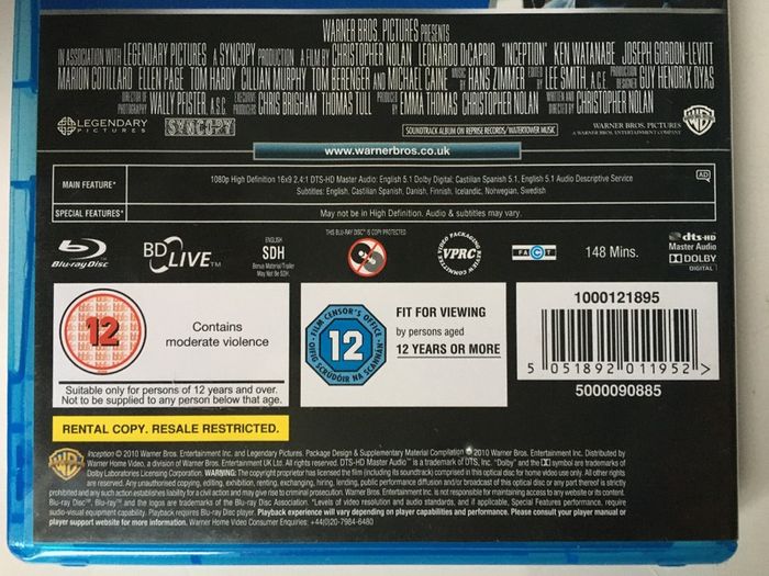 Inception (Christopher Nolan Film) [2010] Leonardo DiCaprio, Ken Watanabe, Joseph Gordon-Levitt, Marion Cotillard, Ellen Page, Tom Hardy, Cillian Murphy, Tom Berenger & Michael Caine [2xBlu-Ray Movie]