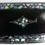 Mid 1800s Victorian Black Lacquer Papier Mache Abalone Inlay Snuff Box Image 4