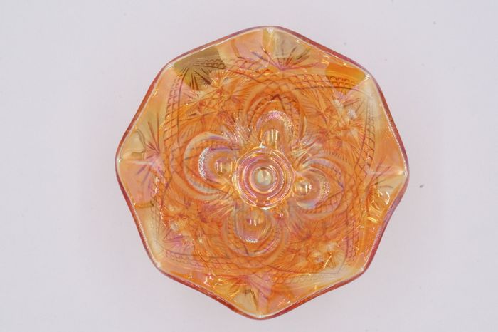 Orange Marigold Carnival Glass Candy Dish