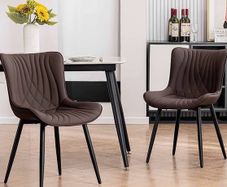 Dining Chairs Set of 2, Modern PU Leather Kitchen Chairs for Dining Room, Uplostered Lounge Leisure Chair with Backrest Metal Legs for Living Room, Brown