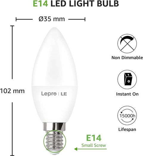 E14 LED Light Bulb, Small Edison Screw E14 Candle Bulb, Warm White, 4.9W 470lm, 40W SES Bulb Equivalent, 2700K C35 E14 LED Bulb, Energy Saving Candle Light Bulbs, Non-dimmable, Pack of 6 (FREE POSTAGE)