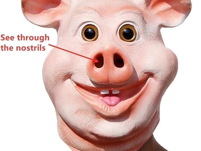 Pig head halloween latex mask.