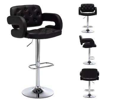 Mercury PU Swivel Faux Leather Breakfast Kitchen Bar Stool Pub Barstool (Black-PU)