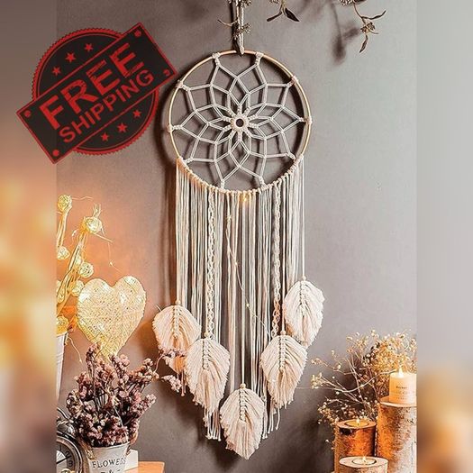 NEW SALE | Dream Macrame Dream Catcher Large Dream Catchers for Bedroom Boho Wall Hanging Decor with 5 Woven Leaves Tassels Home Decoration Ornament