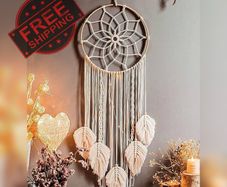 NEW SALE | Dream Macrame Dream Catcher Large Dream Catchers for Bedroom Boho Wall Hanging Decor with 5 Woven Leaves Tassels Home Decoration Ornament
