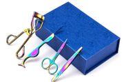 Eyelash Curler Set in Elegant Box with Mirror - Eyebrow Tweezers, Scissors - BLUE