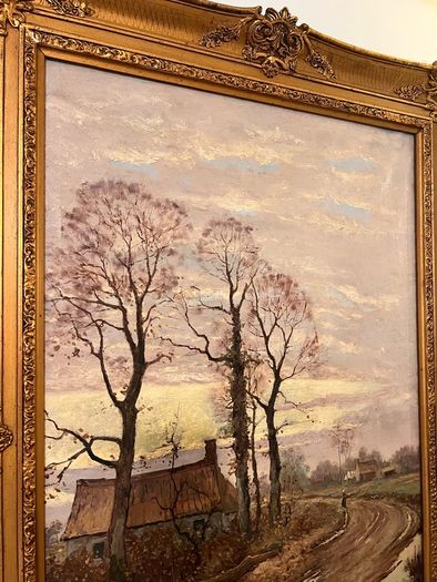 Large French oil painting in antique frame