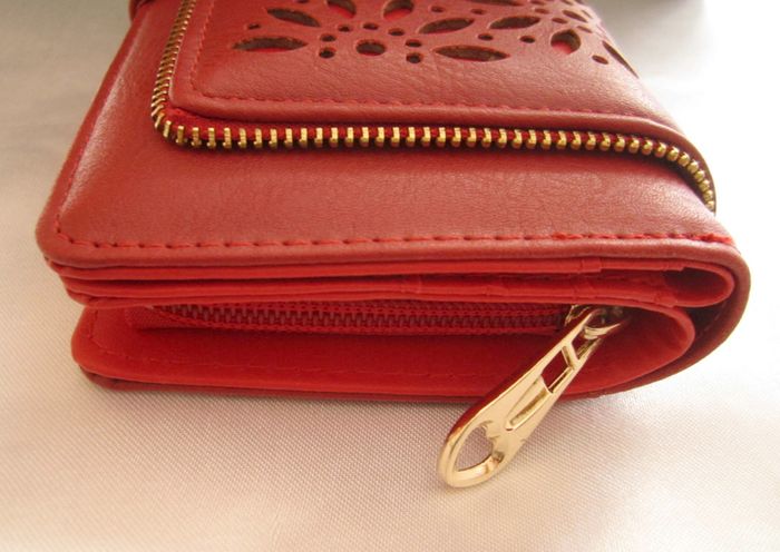 Large Fashion Red Purse Multi compartments with flowers design