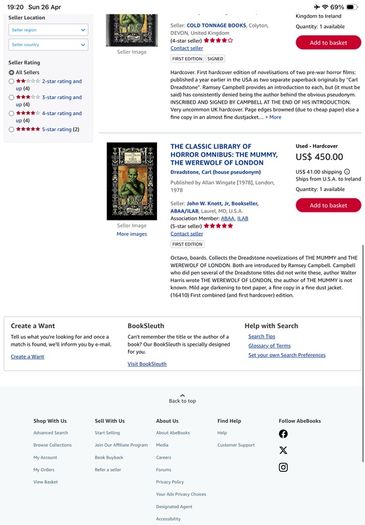 First edition hardback  The Mummy and The Werewolf of London Classic Library of Horror Omnibus Carl Dreadstone