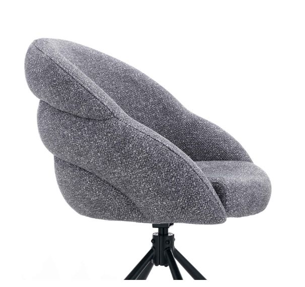 Lilia Grey Chenille Swivel Chair  Black Metal Base, Auto-Return