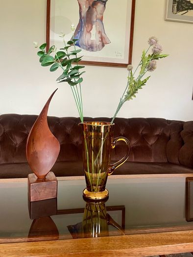 Vintage Hand Blown Amber Tall Glass Cocktail Jug or Vase 1960s