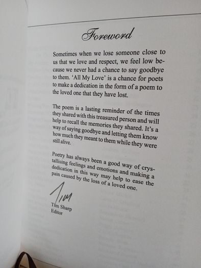 All My Love: An Anthology of Poetic Tributes to Loved Ones Sadly Lost Edited by Tim Sharpe (GT996)