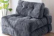 Folding Sofa Bed, Convertible Sleeper Chair with Pillow Foldable Mattress with Back Support, Portable Fold Out Chair Bed Comfy Floor Sofa Lounge for Living Room Bedroom, Dark Grey