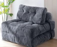 Folding Sofa Bed, Convertible Sleeper Chair with Pillow Foldable Mattress with Back Support, Portable Fold Out Chair Bed Comfy Floor Sofa Lounge for Living Room Bedroom, Dark Grey