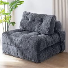 Folding Sofa Bed, Convertible Sleeper Chair with Pillow Foldable Mattress with Back Support, Portable Fold Out Chair Bed Comfy Floor Sofa Lounge for Living Room Bedroom, Dark Grey