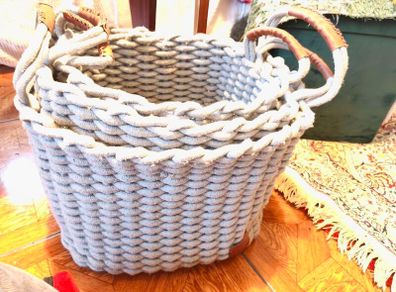 trio of baskets, cotton cable look, New England style,