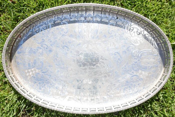 Viners  Silver Alpha Plated Oval Vintage Tray Chased Gallery