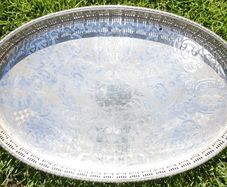 Viners  Silver Alpha Plated Oval Vintage Tray Chased Gallery