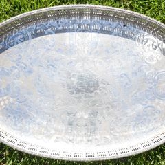 Viners  Silver Alpha Plated Oval Vintage Tray Chased Gallery