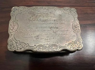 Fine Victorian Sterling Silver Presentation Snuff Box by Nathaniel Mills