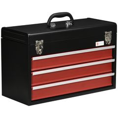 3 Drawer Tool Chest, Lockable Metal Tool Box, Portable Toolbox with Ball Bearing Runners, 510mm x 220mm x 320mm