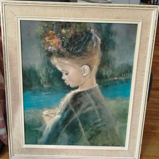 Vintage 1960a framed textured print entitled "Precious" by artist Armando Gentilini,  kitsch