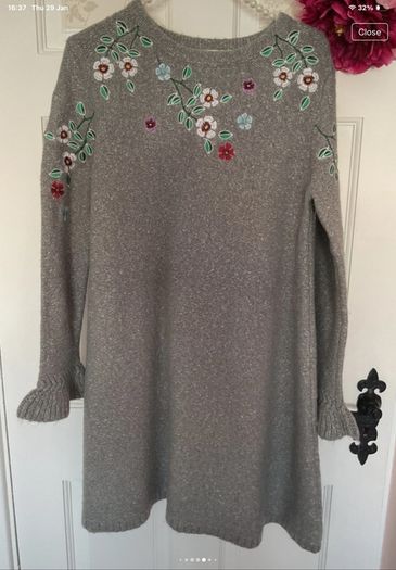 jumper dress Aline yumi jumper dress size small grey frilled cuff with embroidery small 10/12