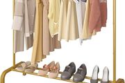 Clothing Garment Rack 110CM Metal Clothes Rail Coat Rail with Bottom Rack for Coats Skirts Shirts Sweaters Gold
