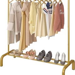 Clothing Garment Rack 110CM Metal Clothes Rail Coat Rail with Bottom Rack for Coats Skirts Shirts Sweaters Gold
