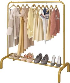 Clothing Garment Rack 110CM Metal Clothes Rail Coat Rail with Bottom Rack for Coats Skirts Shirts Sweaters Gold