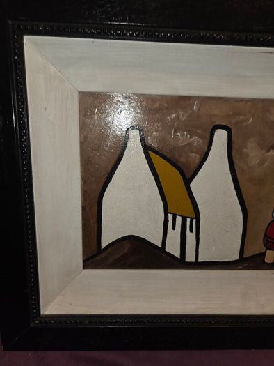 Oil on Board Shawlies and Cottages painting - Framed