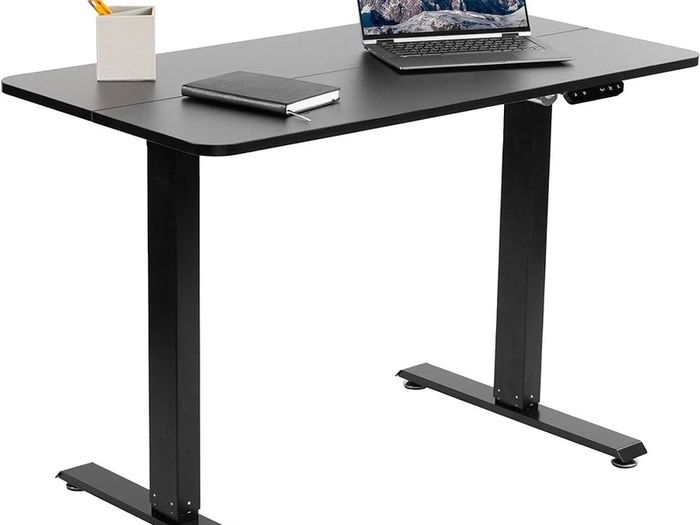NEW SALE | Electric Height Adjustable 112 x 61 cm Stand Up Desk, Standing Workstation with Memory Controller, Black Top, Black Frame