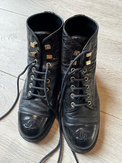 Chanel black leather boots