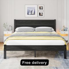 King Size Bed Frame with Wooden Headboard