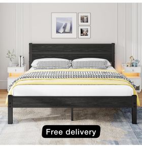 King Size Bed Frame with Wooden Headboard