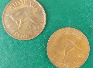 AUSTRALIA 1941 and 1961  Pennies In Extremely Fine Condition