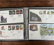 Collection of  74 UK First Day Cover stamps 1987 to 1992 in album plus 5 extra pages and book