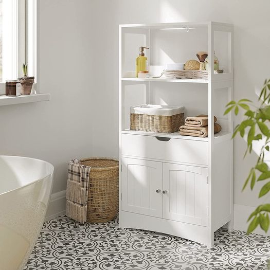 _Bathroom cabinet, versatile bathroom shelf with 4 levels, bathroom cabinet made of wood, white, 60 x 122 x 32.5 cm (W x H x D)
