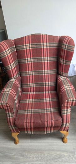 2 wingback armchairs, headboard & footstool