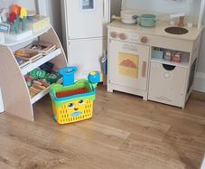 Childrens play kitchen and food market