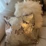 5 decorative pillows with a large beautiful laces curtain in brown and white colors Image 10
